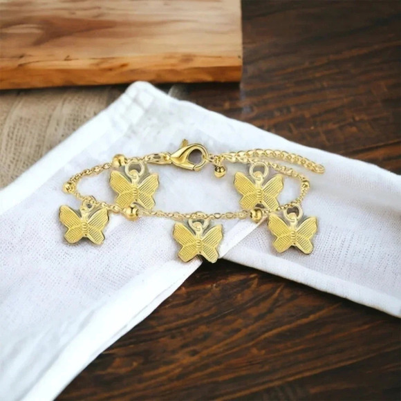 2 LEFT! Bohemian Gold Butterfly Charms Anklet Bracelet - Picture 3 of 5